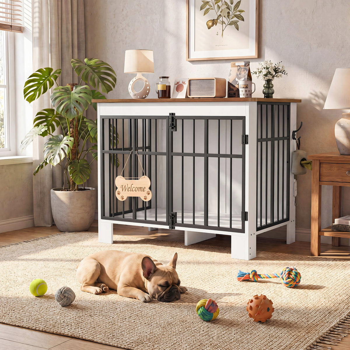 Dog cage Lockable Household with entrance Kennel Cage 85x55x75cm White Packaging status original