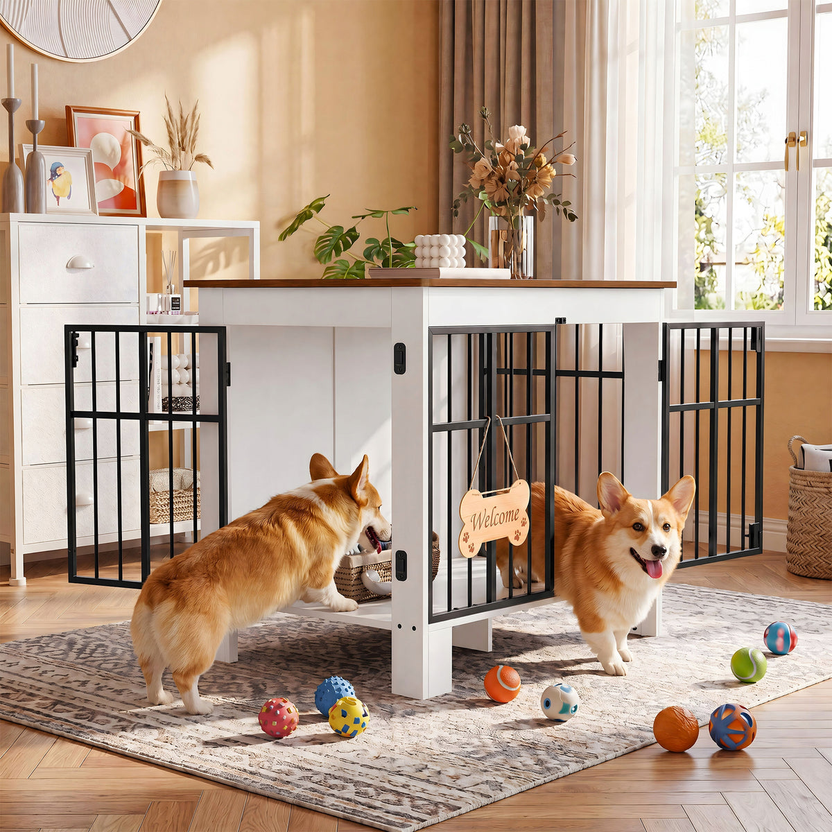 Dog cage Lockable Household with entrance Kennel Cage 85x55x75cm White