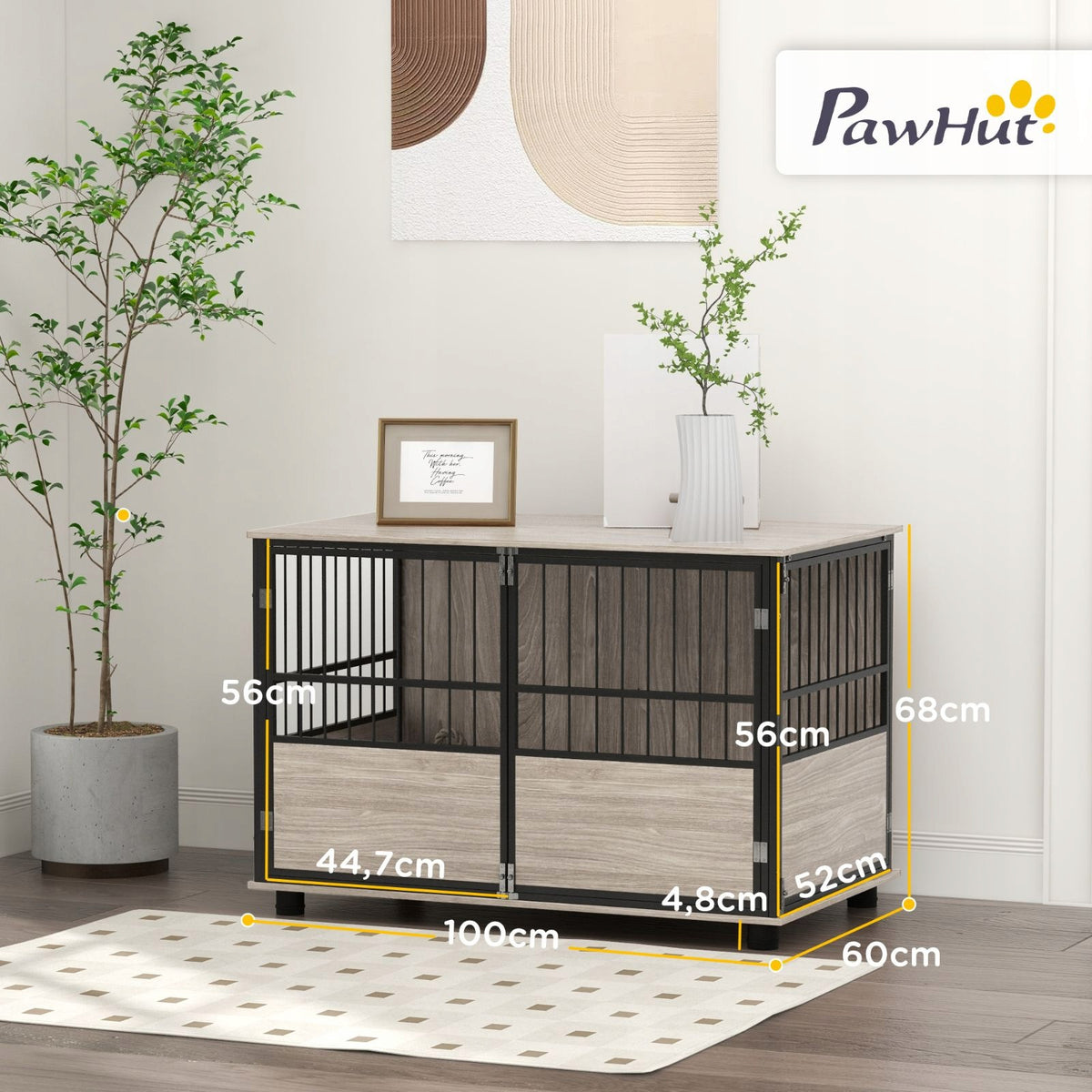 Dog cage, sturdy and stylish, 100x60x68 cm, walnut and black Brand no brand