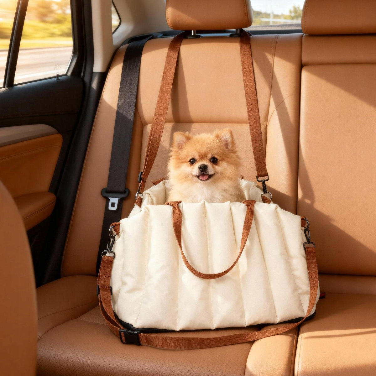 Dog carry bag up to 5 kg, 2 belts, Oxford, cream Brand no brand