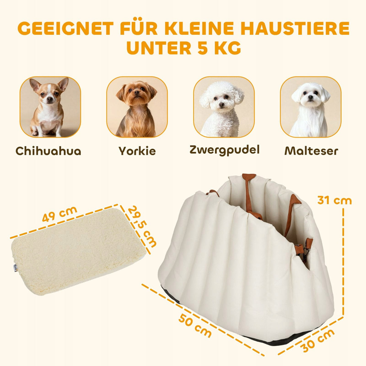Dog carry bag up to 5 kg, 2 belts, Oxford, cream Manufacturer code 56626