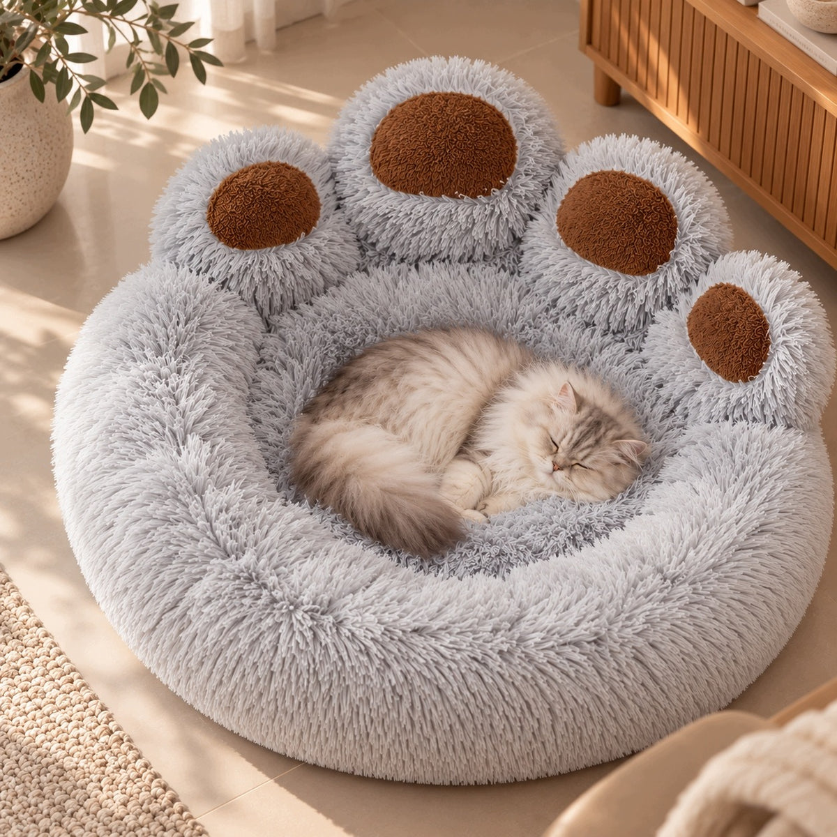 Dog cat bed bedding mat pillow soft grey XXL 75 cm Shaggy