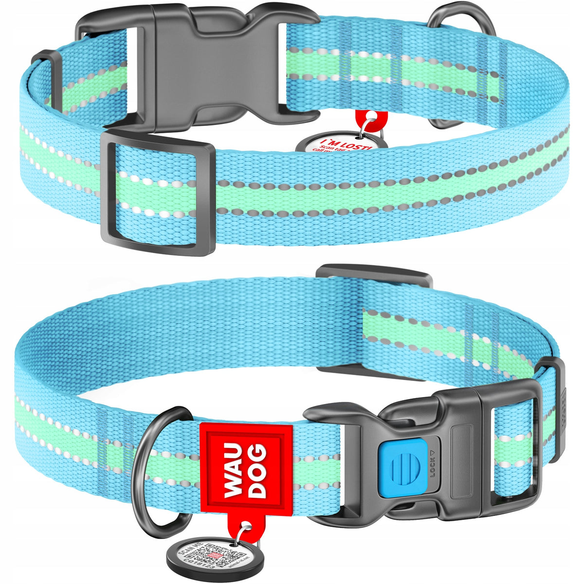 Dog collar accumulating light, reflective + QR ADDRESS FREEBIE, M Packaging status original