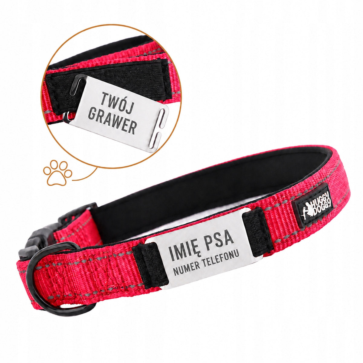 Dog collar with name and phone number with engraving HUGGY DOGGY XS Packaging status original