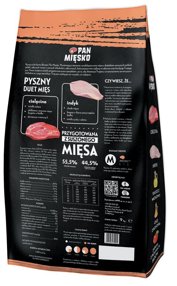 Dog food PAN MIĘSKO Veal with turkey 9 kg Flavor veal