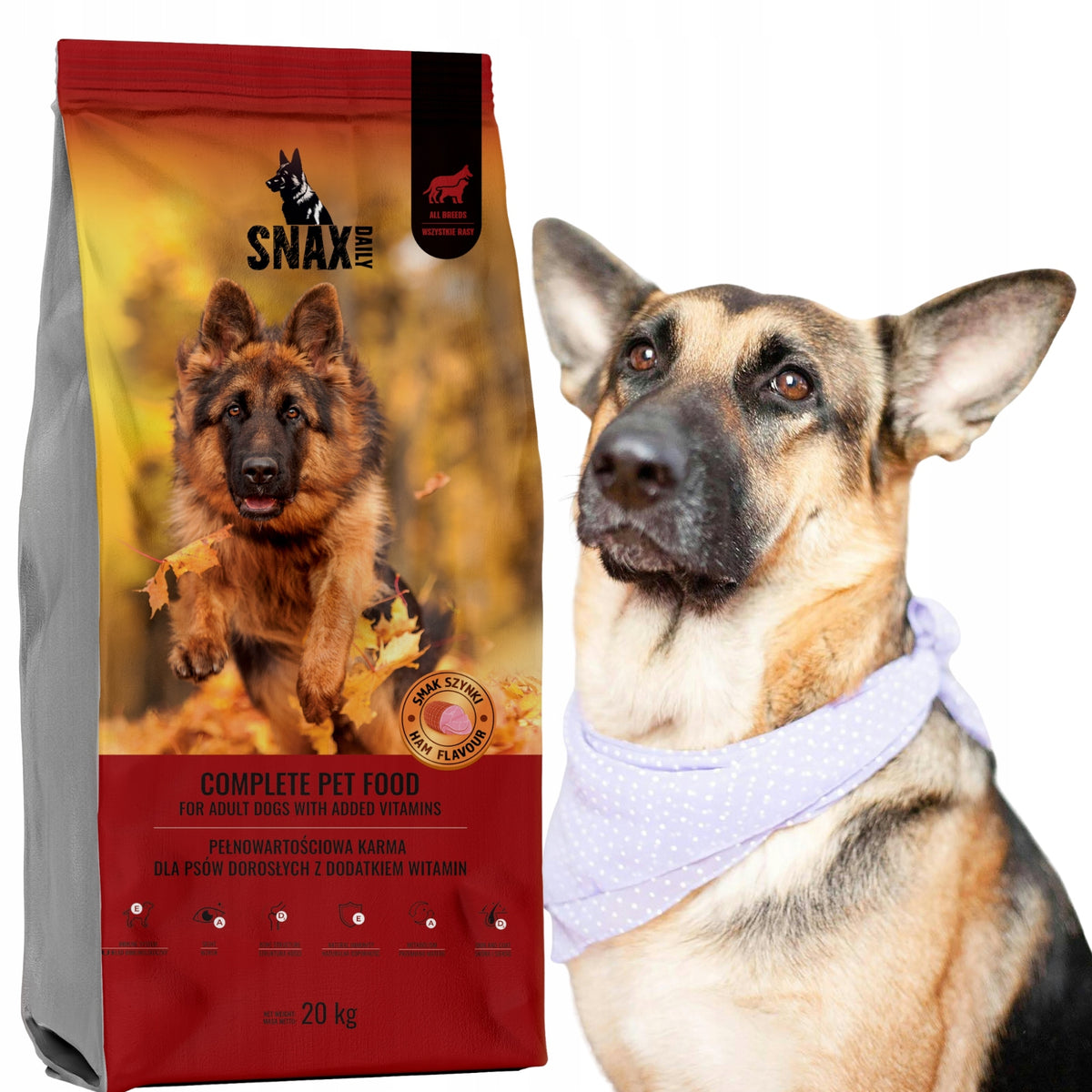 Dog food Snax Daily Adult with ham flavor 20 kg Labrador Shepherd