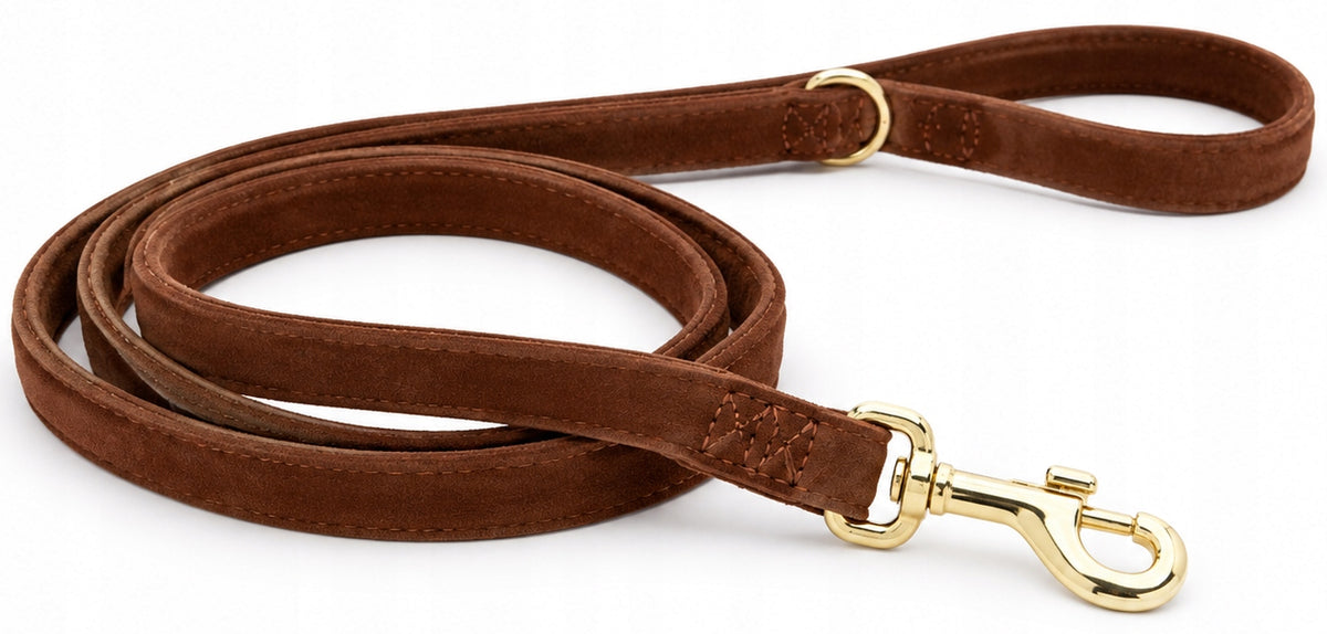 Dog leash soft PLUSH elegant walking leash brown 125 cm