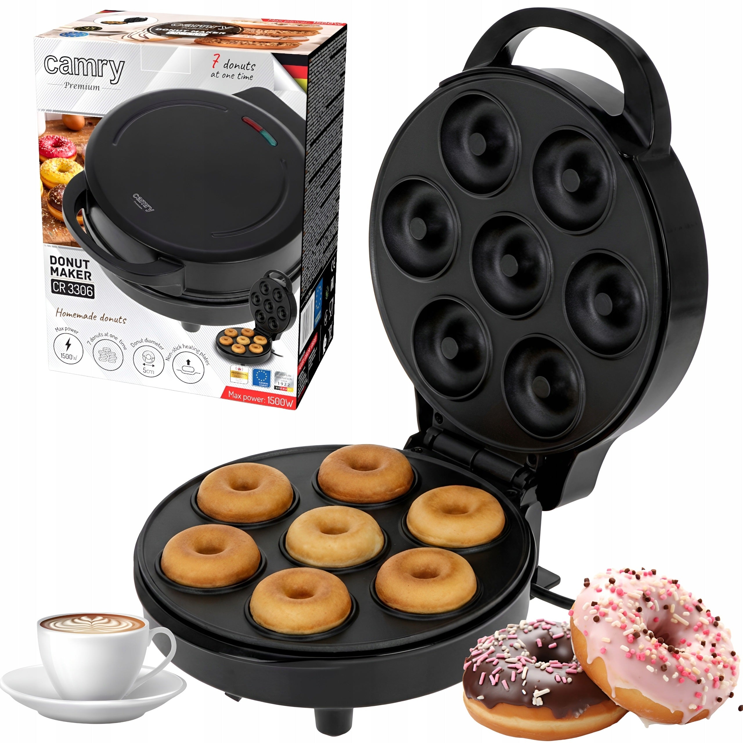 Donut Maker Camry 1500W 7 Donuts 5cm Non-stick