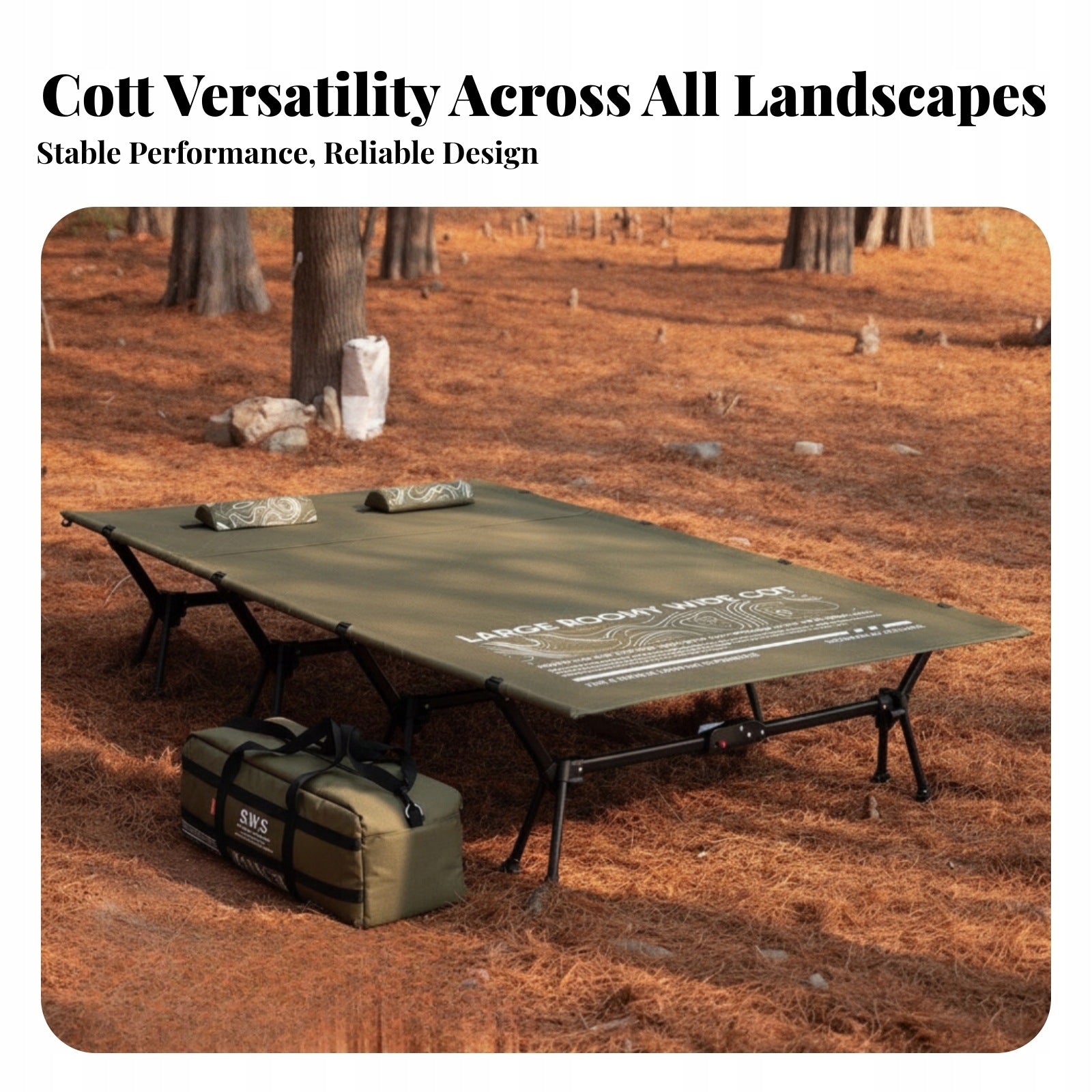 Double Camping Cot with Pillows Portable Foldable Double Cot Heavy-Duty Medical device no