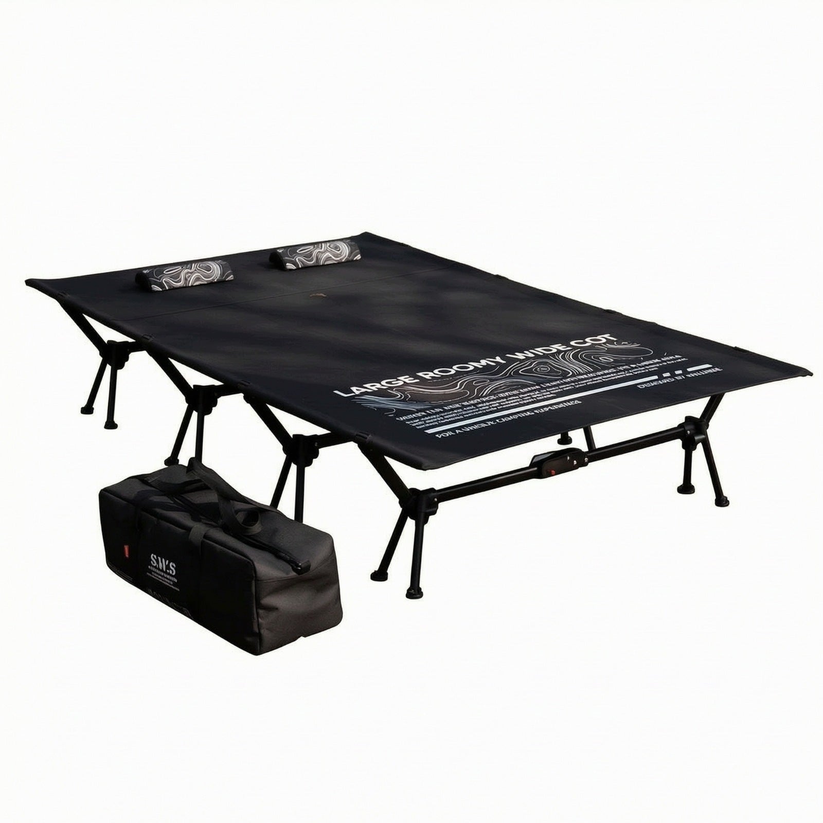 Double Camping Cot with Pillows Portable Foldable Double Cot Heavy-Duty
