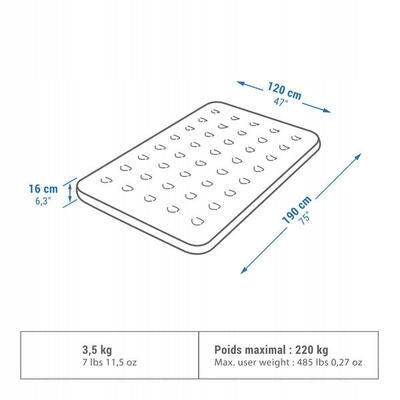 Double Camping Mattress Quechua Air 190x120cm PUMPED FOLDING Manufacturer code 2895791