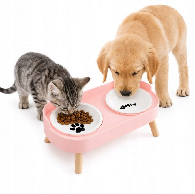 Double Cat Dog Bowl Elevated Ceramic Bowls On Stand M32