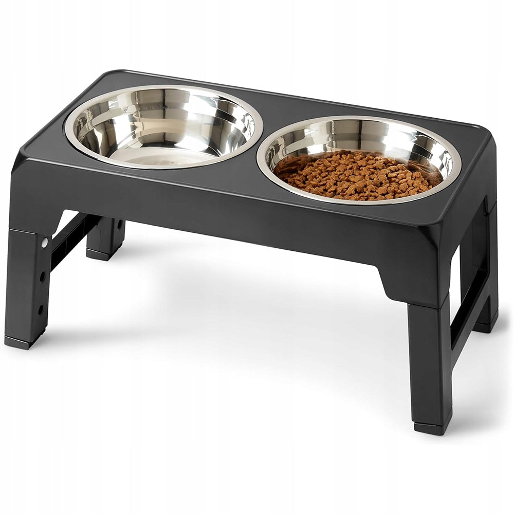 Double Dog Bowl on Stand Steel for Dogs 4 Adjustable Heights
