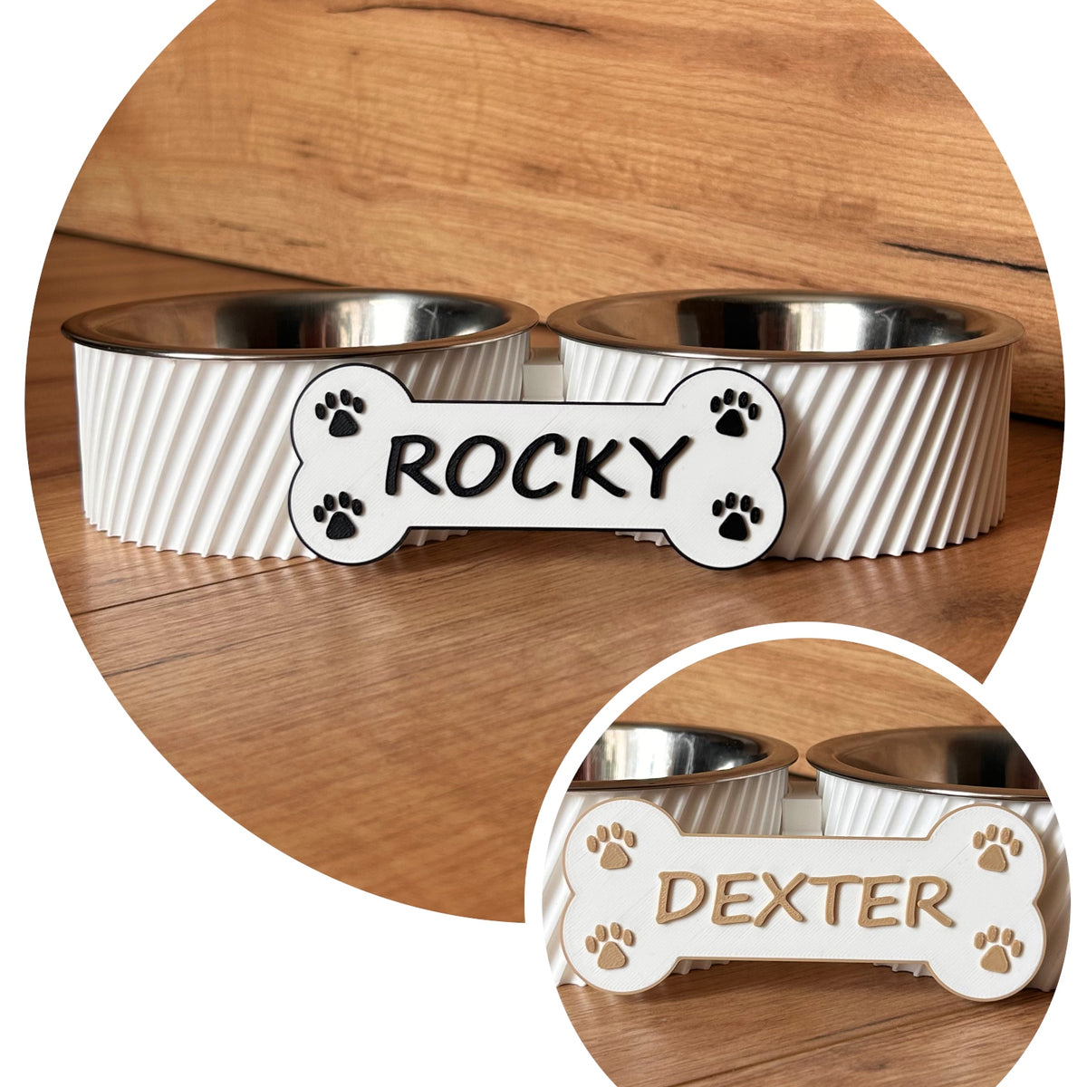 Double Dog/Cat Bowl - Personalized with 3D Name - L - SPIRAL