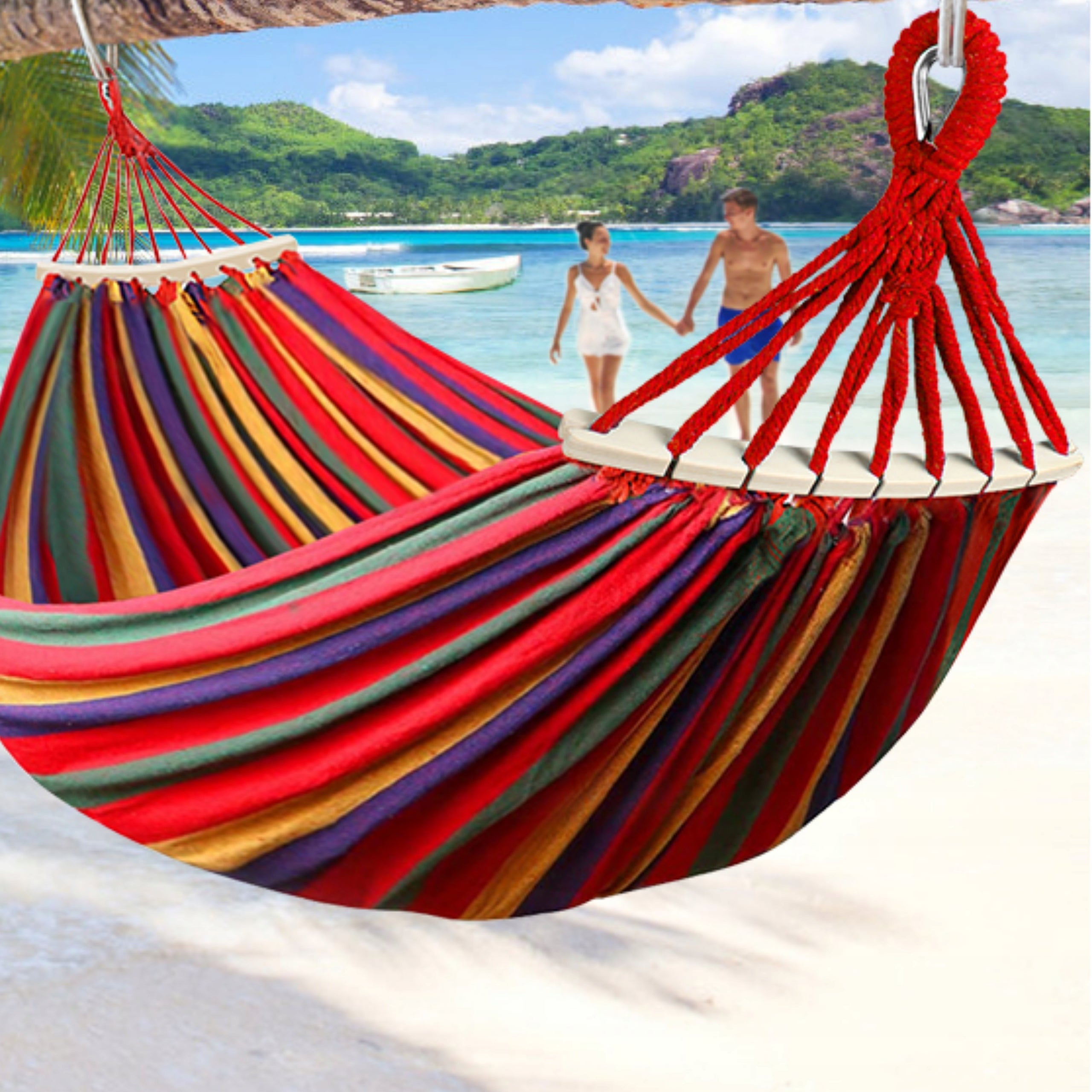 Double Hammock with Wooden Reinforcement Packaging status original