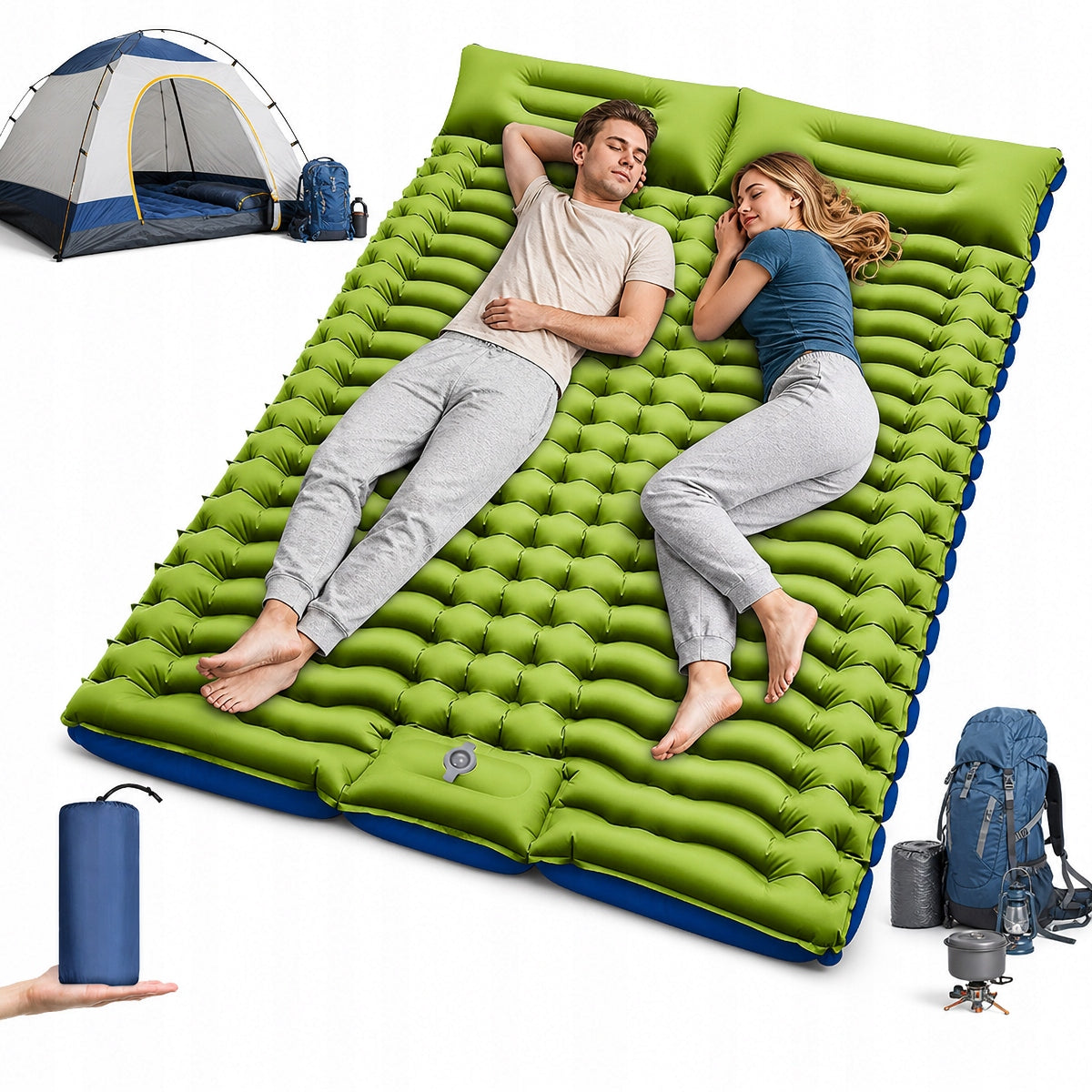 Double Mattress Mat Pumped Folding Hiking for Holiday