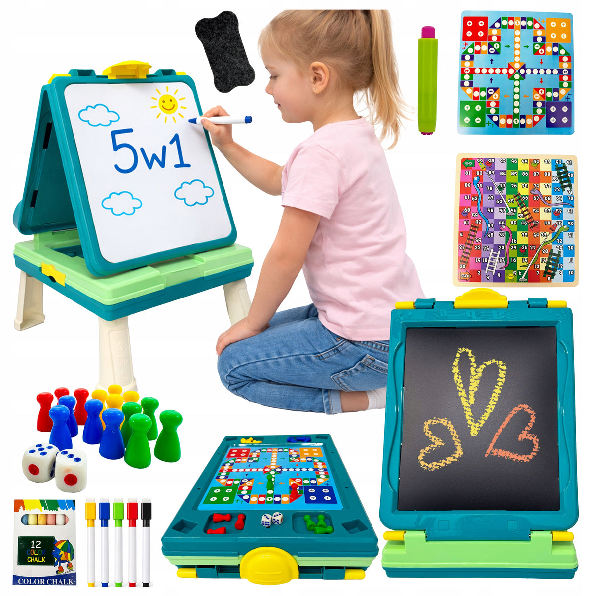 Double Sided Educational Board for Kids Magnetic Chalk Games Accessories