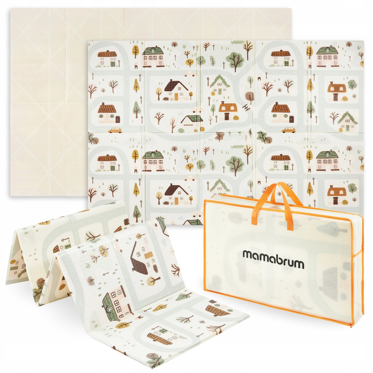 Double Sided Foam Mat Folding 180x120 Charming Town/Sand Beige