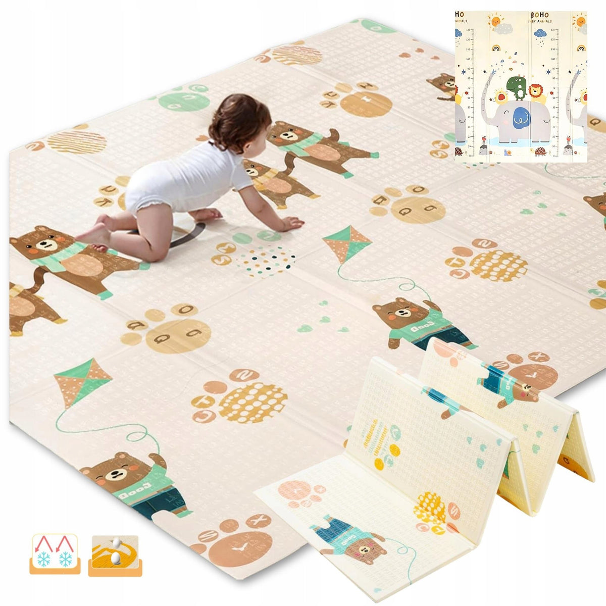 Double Sided Foam Mat Folding For Children 180x120cm Bears and Elephant