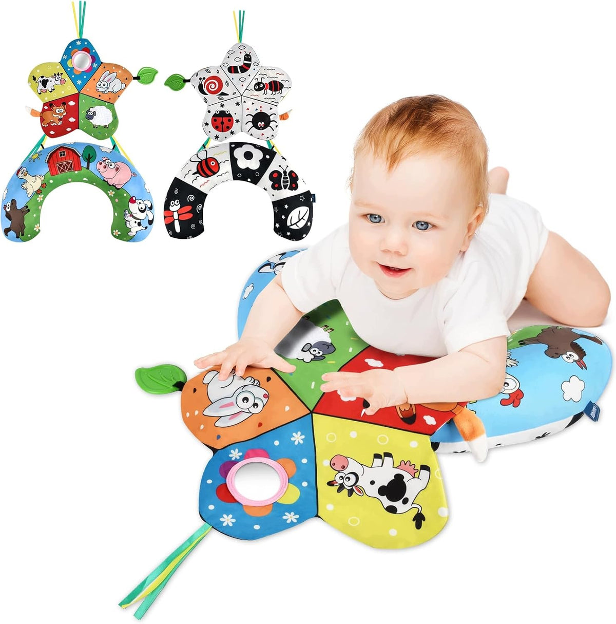 Double Sided Sensory Pillow for Infants with Pendant Mirror Teether Packaging status original