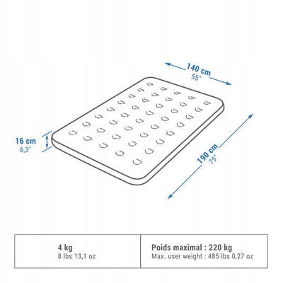 Double camping mattress Quechua Air 190x140cm PUMPED FOLDING Manufacturer code 8561145