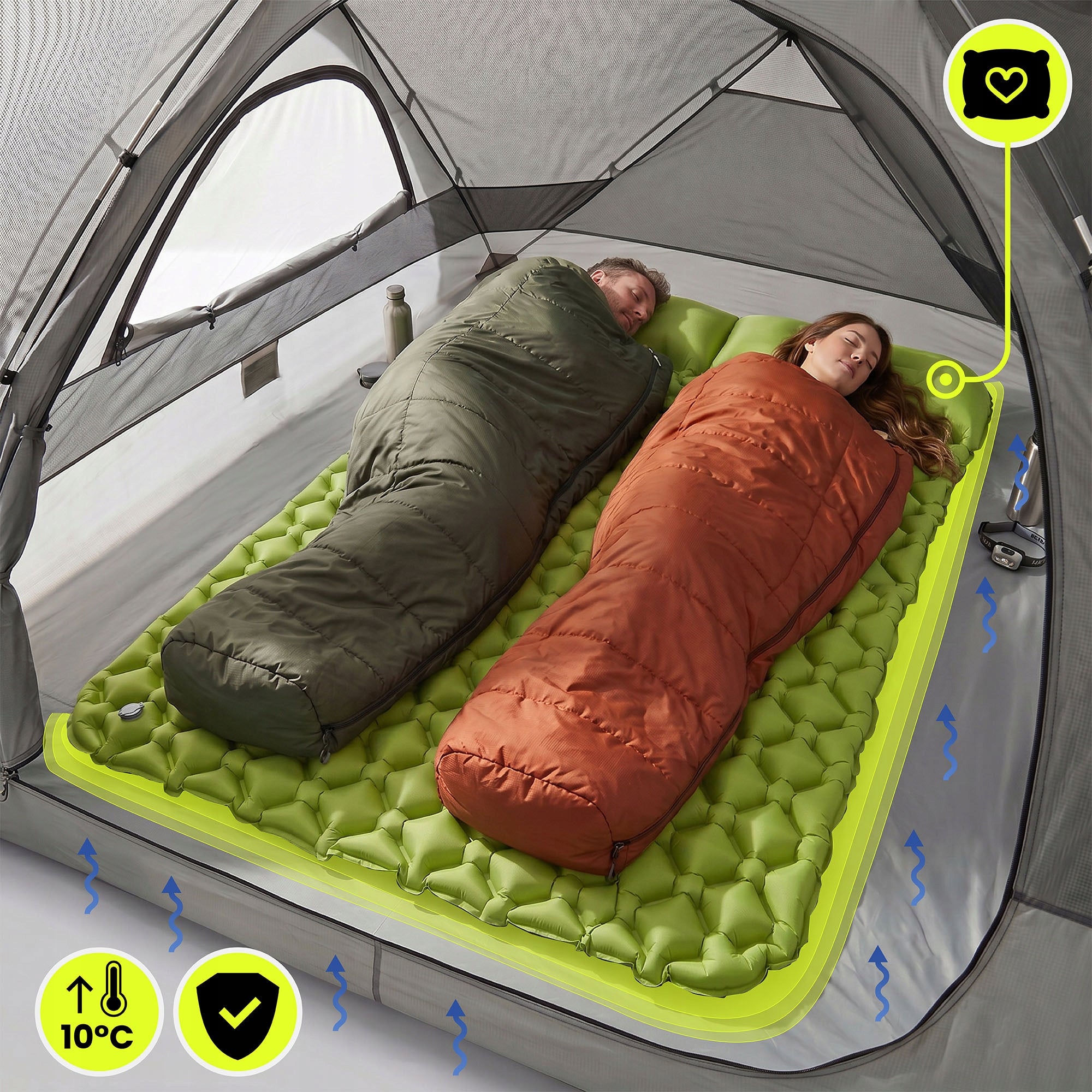 Double inflatable mattress 190x120 cm ultralight HyperMotion green Manufacturer code HYP130 CAMPMATGREEN2