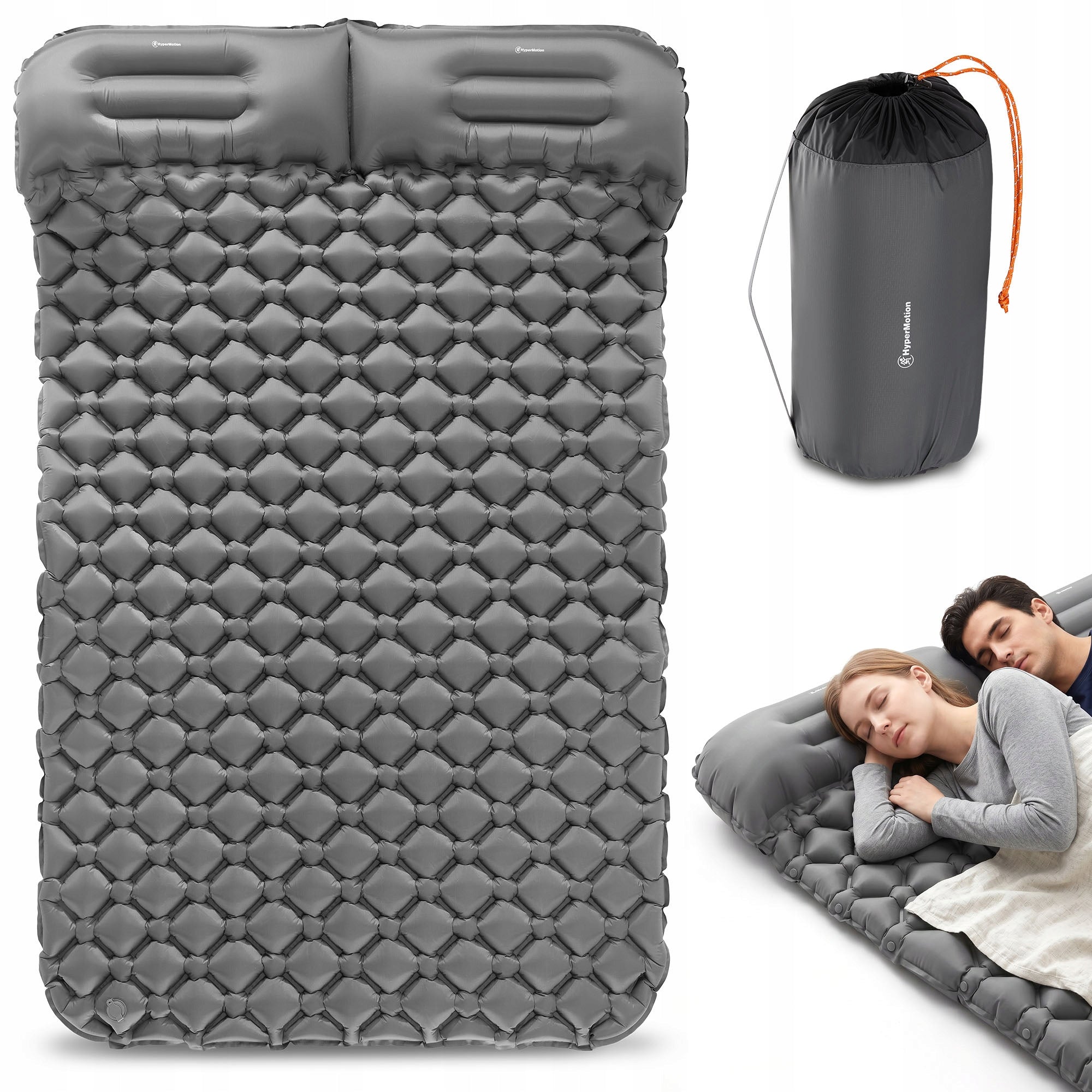 Double inflatable mattress 190x120 cm ultralight HyperMotion grey