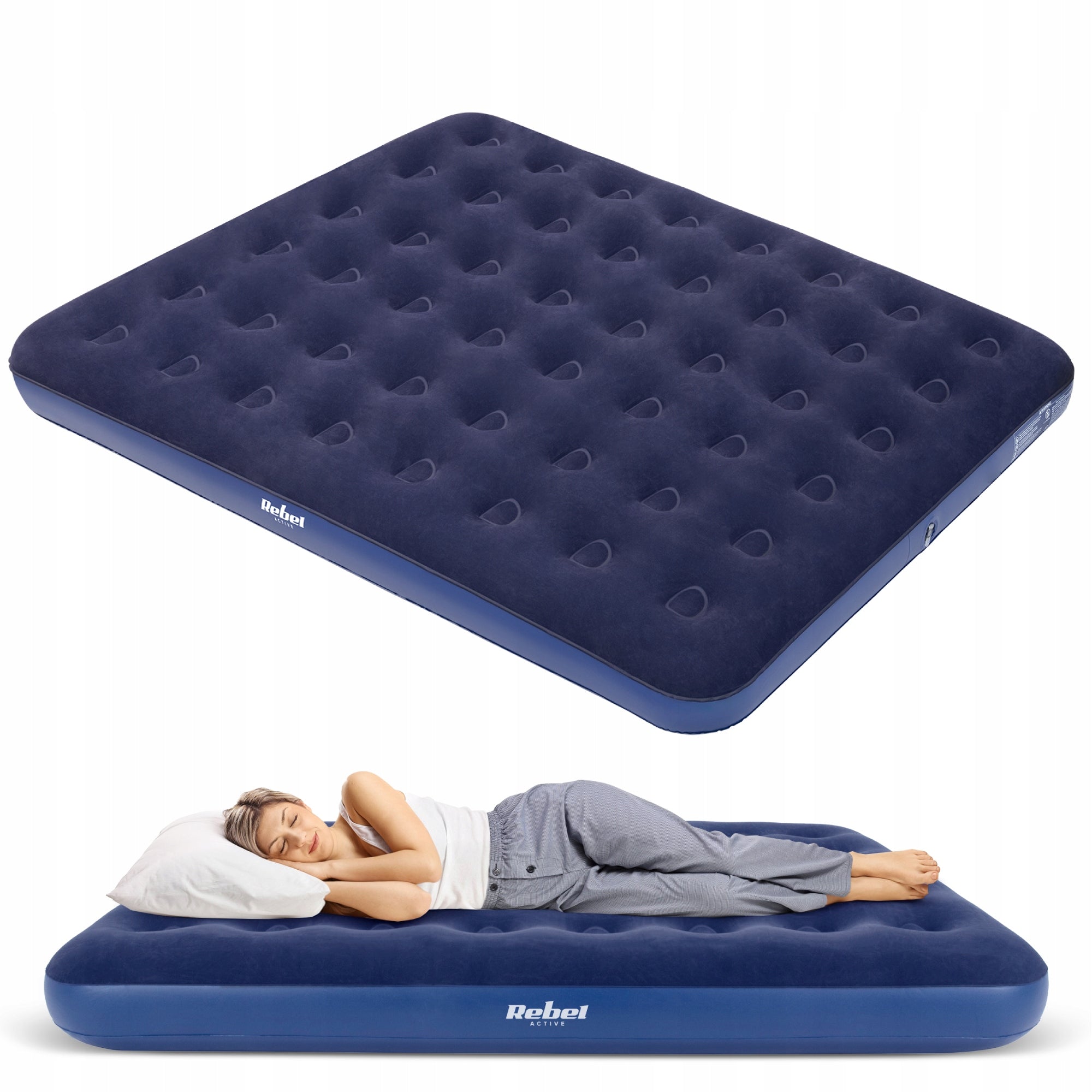 Double inflatable mattress for sleeping velour Rebel 203x152x22 cm