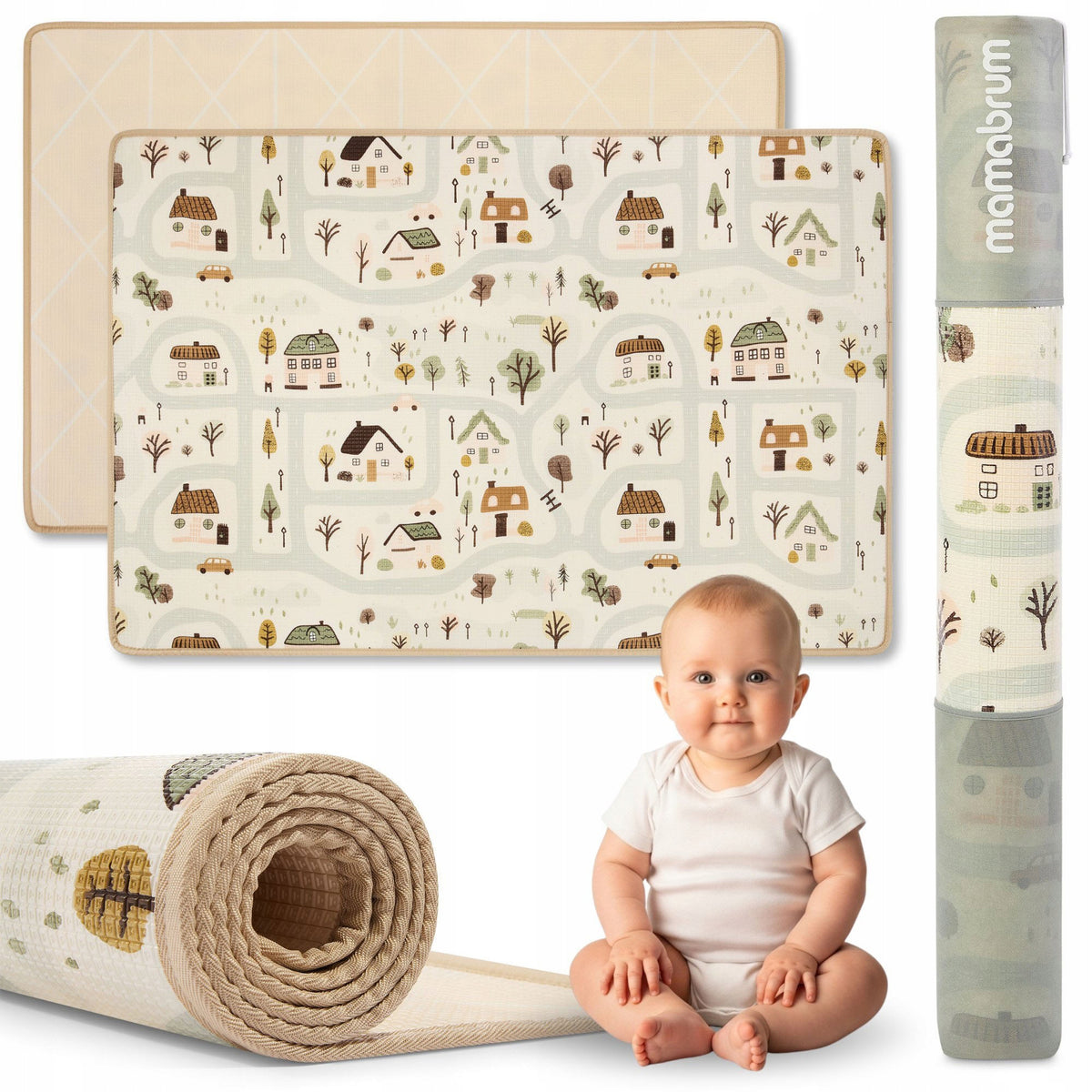 Double-sided foam mat for children – Charming town / Sand beige