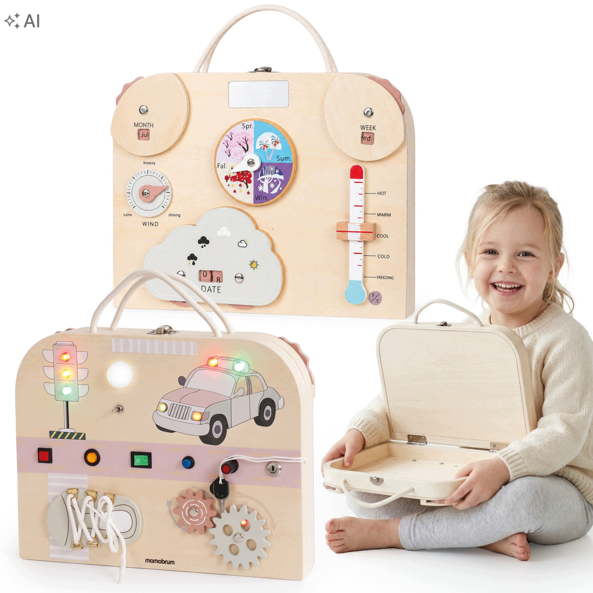 Double-sided manipulation board suitcase traffic weather Mamabrum