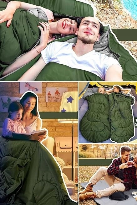 Double sleeping bag with 2 pillows, waterproof, lightweight, 2-person 150cm x 220cm Brand Sportneer