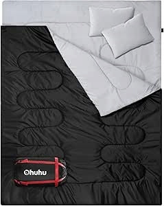 Double sleeping bag with 2 pillows, waterproof, lightweight, 2-person 150cm x 220cm