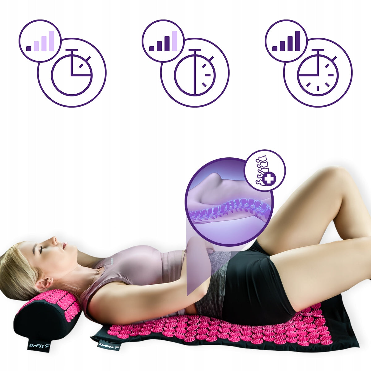 DrFit Massage Acupressure Therapeutic Mat with Cushion - Pink Needles, 75cm Medical device yes
