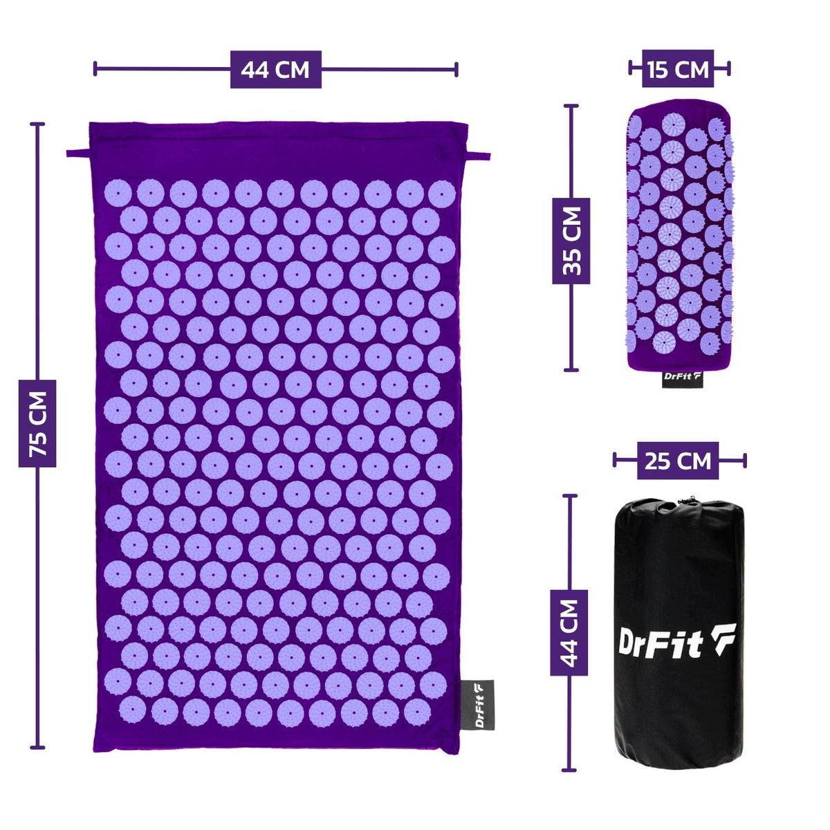 DrFit Massage Acupressure Treatment Mat with Cushion - Purple Needles, 75cm Medical device yes