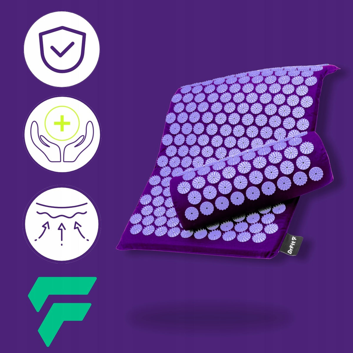 DrFit Massage Acupressure Treatment Mat with Cushion - Purple Needles, 75cm Packaging status original