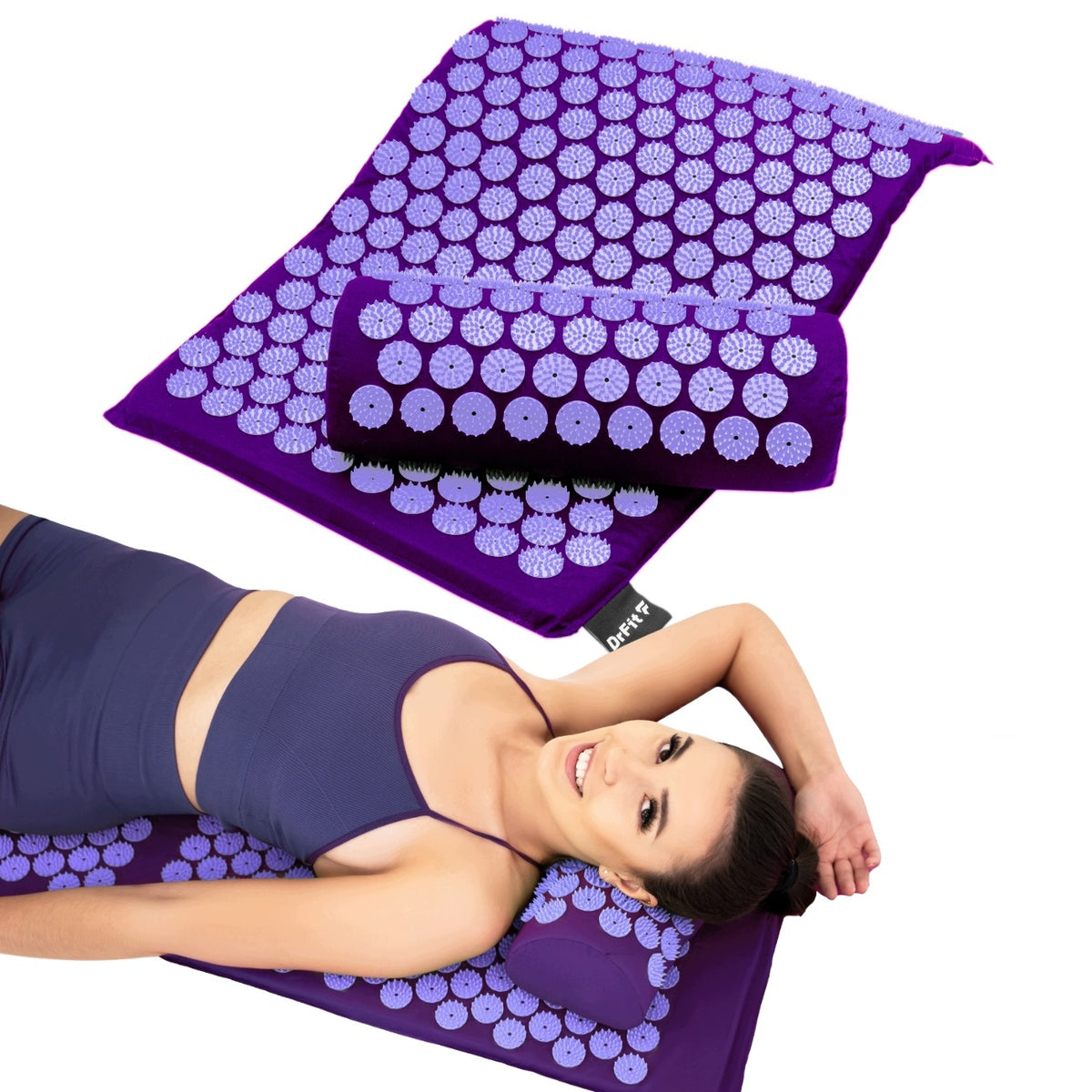 DrFit Massage Acupressure Treatment Mat with Cushion - Purple Needles, 75cm