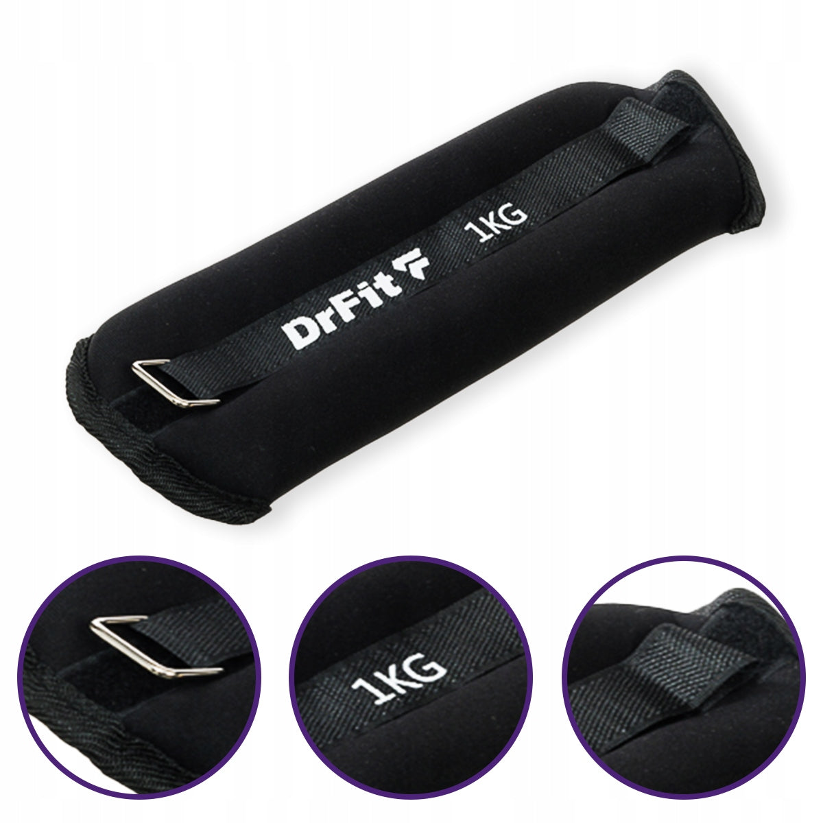 DrFit ankle and wrist weights fitness gym 2x 1 kg black Manufacturer code CIĘŻARKI NA KOSTKI NADGARSTKI 2X1KG CZARNE