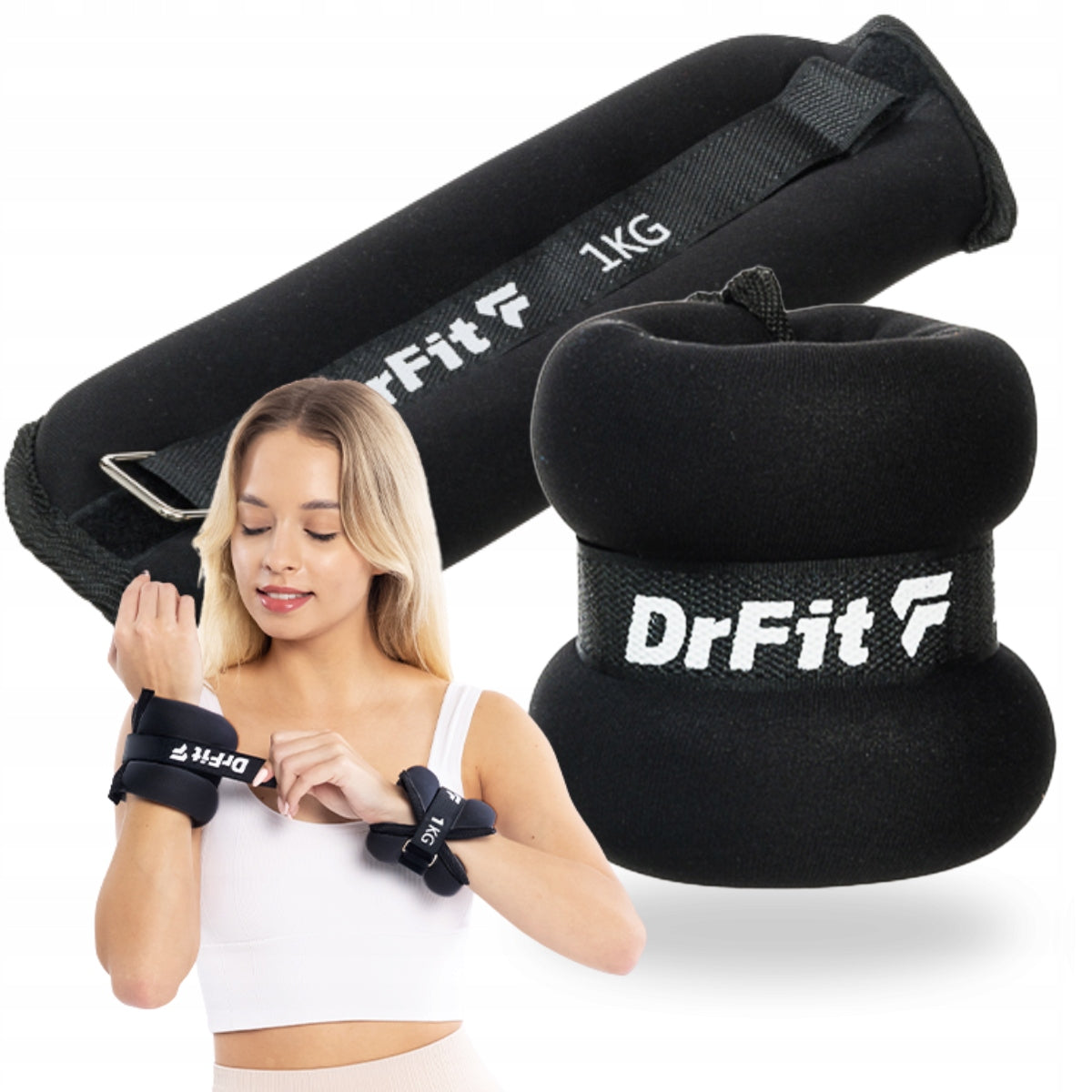 DrFit ankle and wrist weights fitness gym 2x 1 kg black