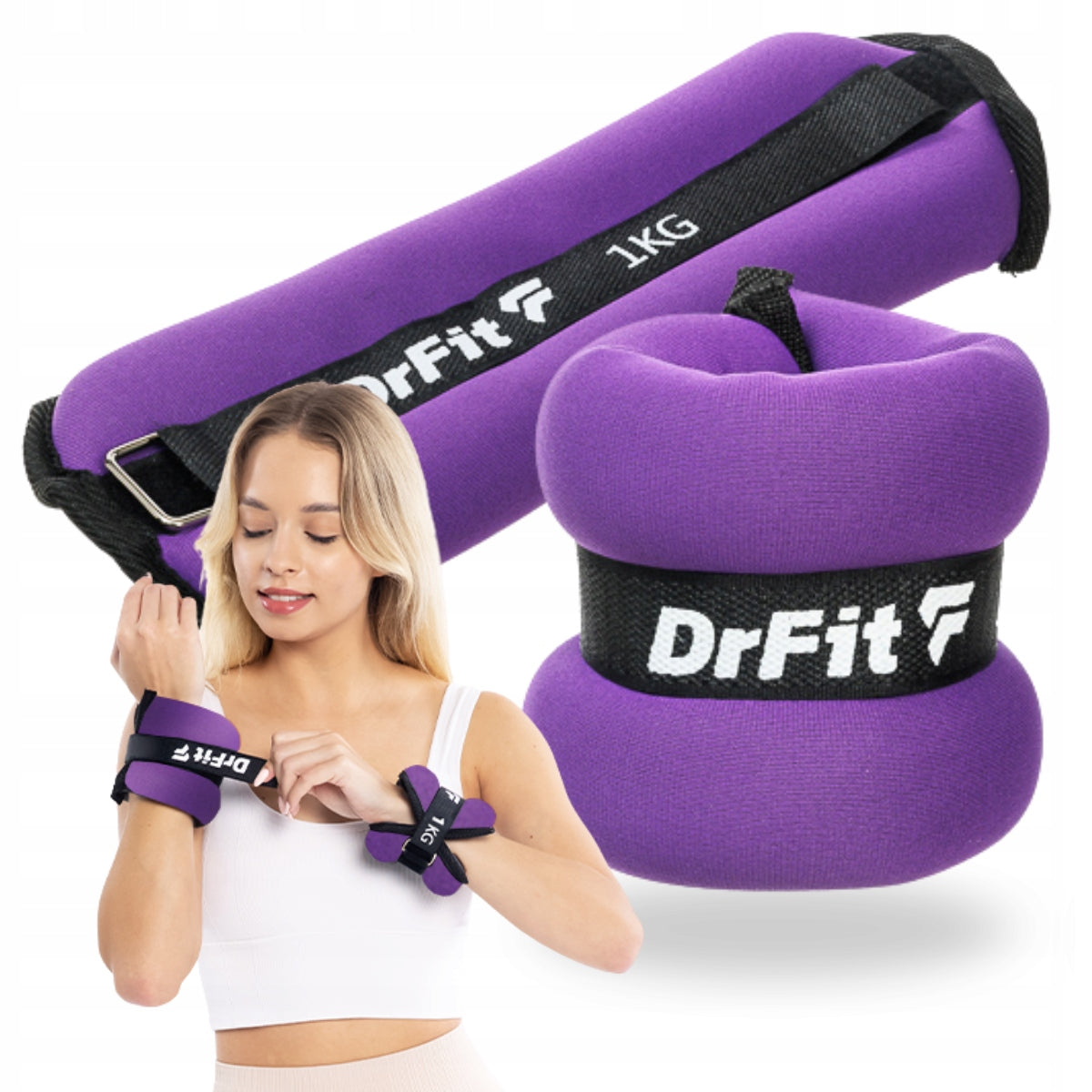 DrFit ankle and wrist weights fitness gym 2x 1kg purple