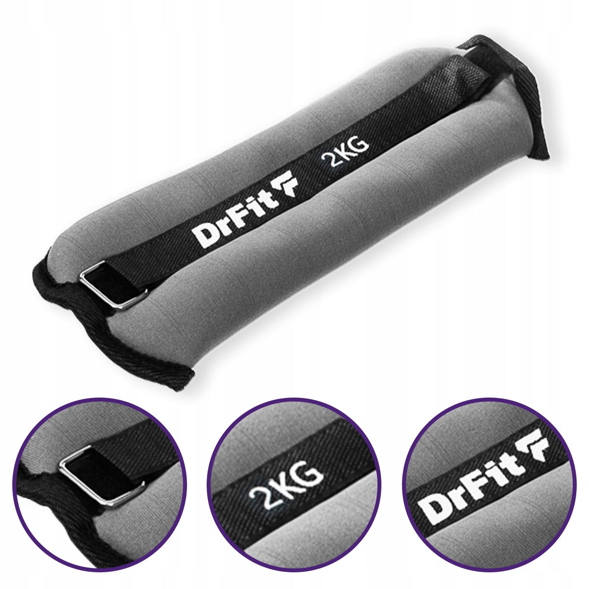 DrFit ankle and wrist weights fitness gym 2x 2 kg grey Manufacturer code CIĘŻARKI NA KOSTKI NADGARSTKI 2X2KG SZARE