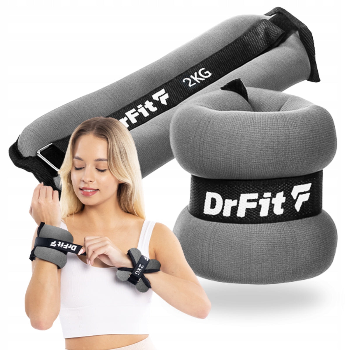 DrFit ankle and wrist weights fitness gym 2x 2 kg grey