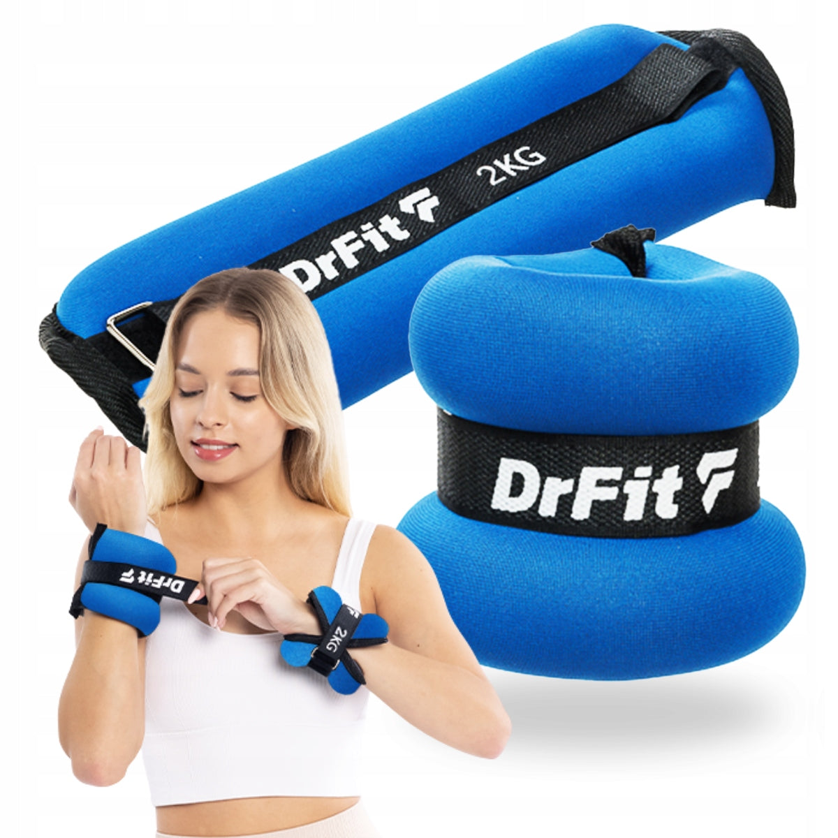 DrFit ankle and wrist weights fitness gym 2x 2kg blue