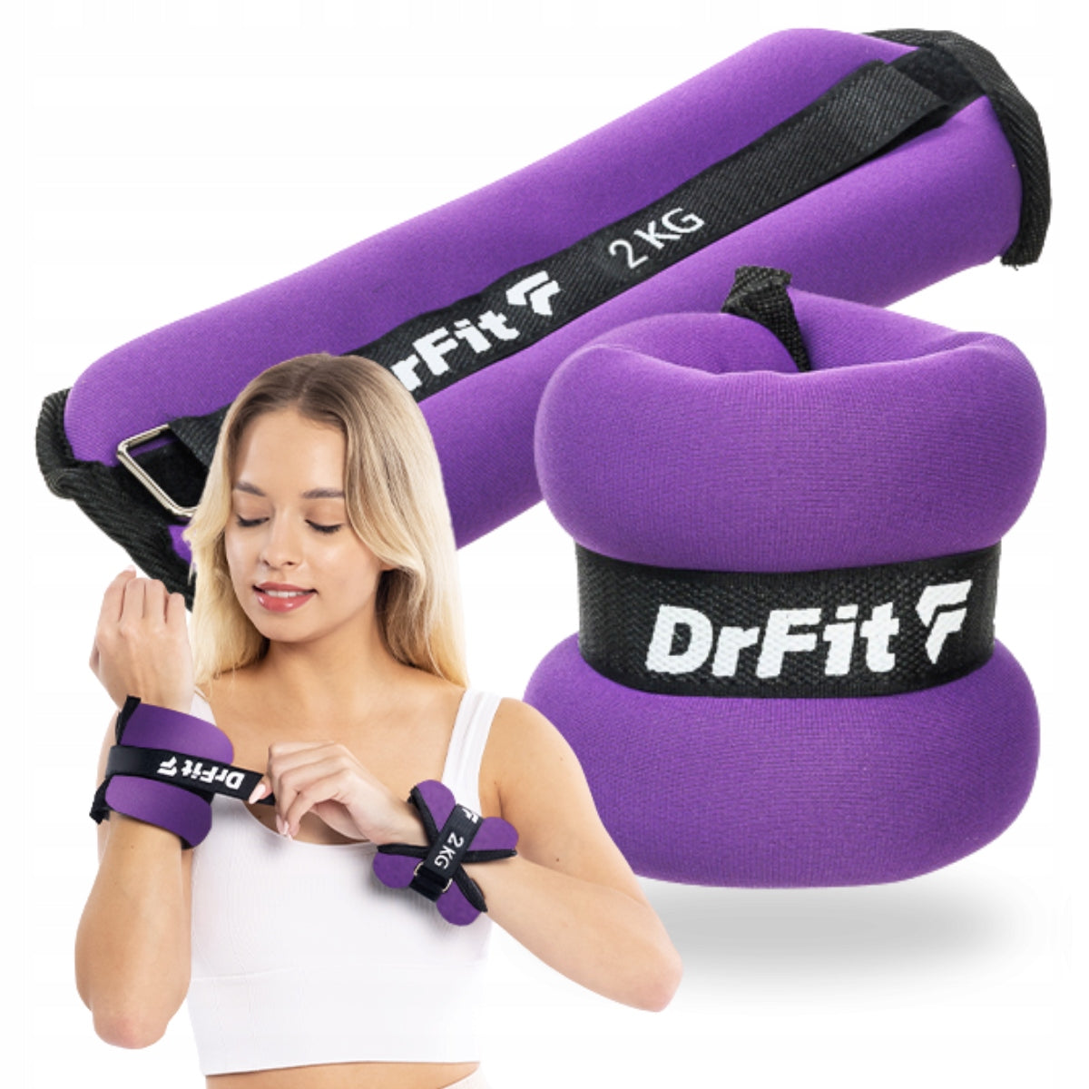 DrFit ankle and wrist weights fitness gym 2x 2kg purple