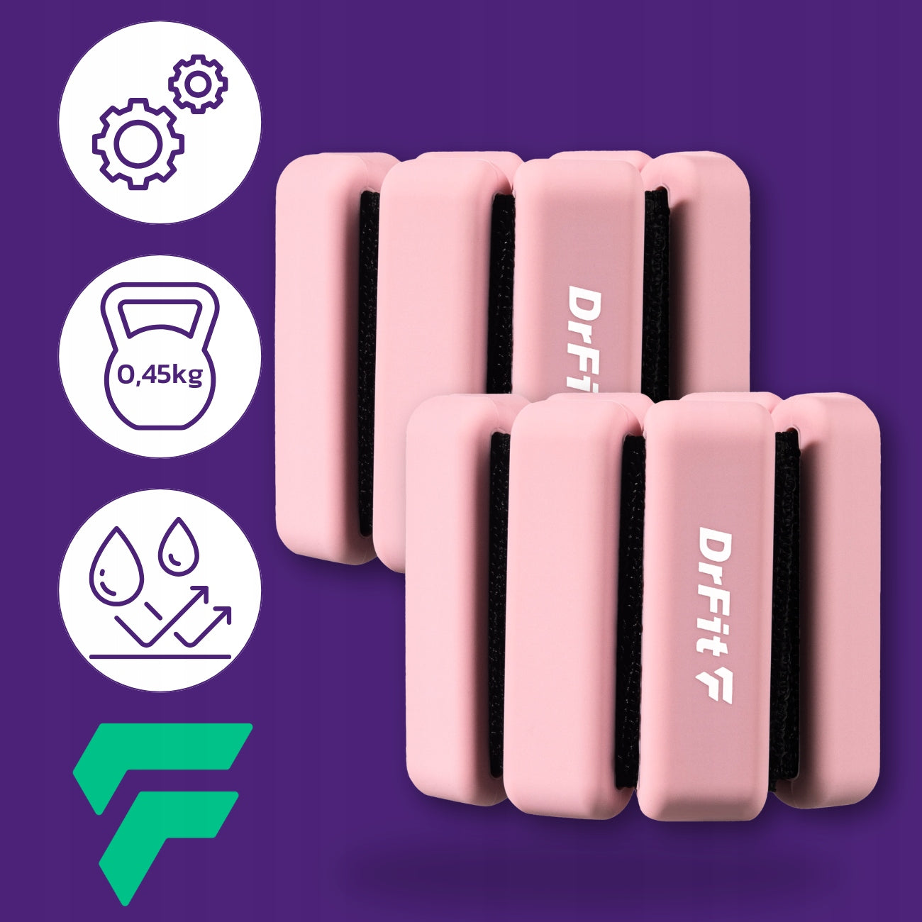 DrFit silicone ankle weights wrist adjustment 2x 0,45kg pink Color pink