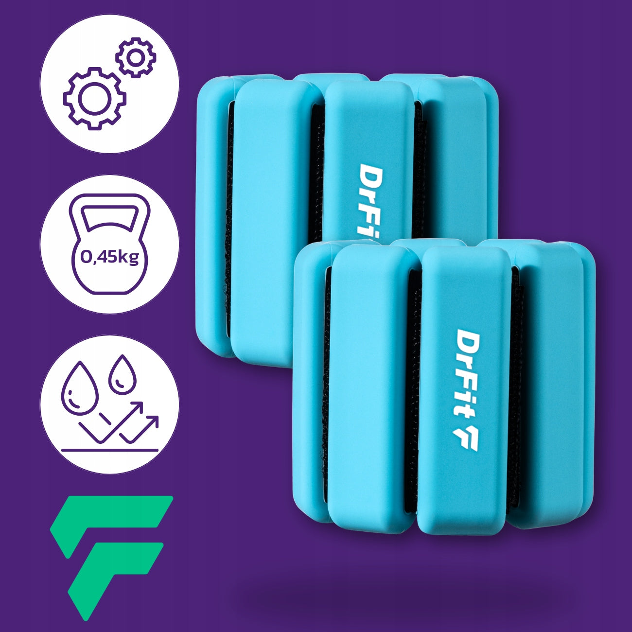 DrFit silicone wrist ankle weights adjustment 2x 0,45kg blue Color blue