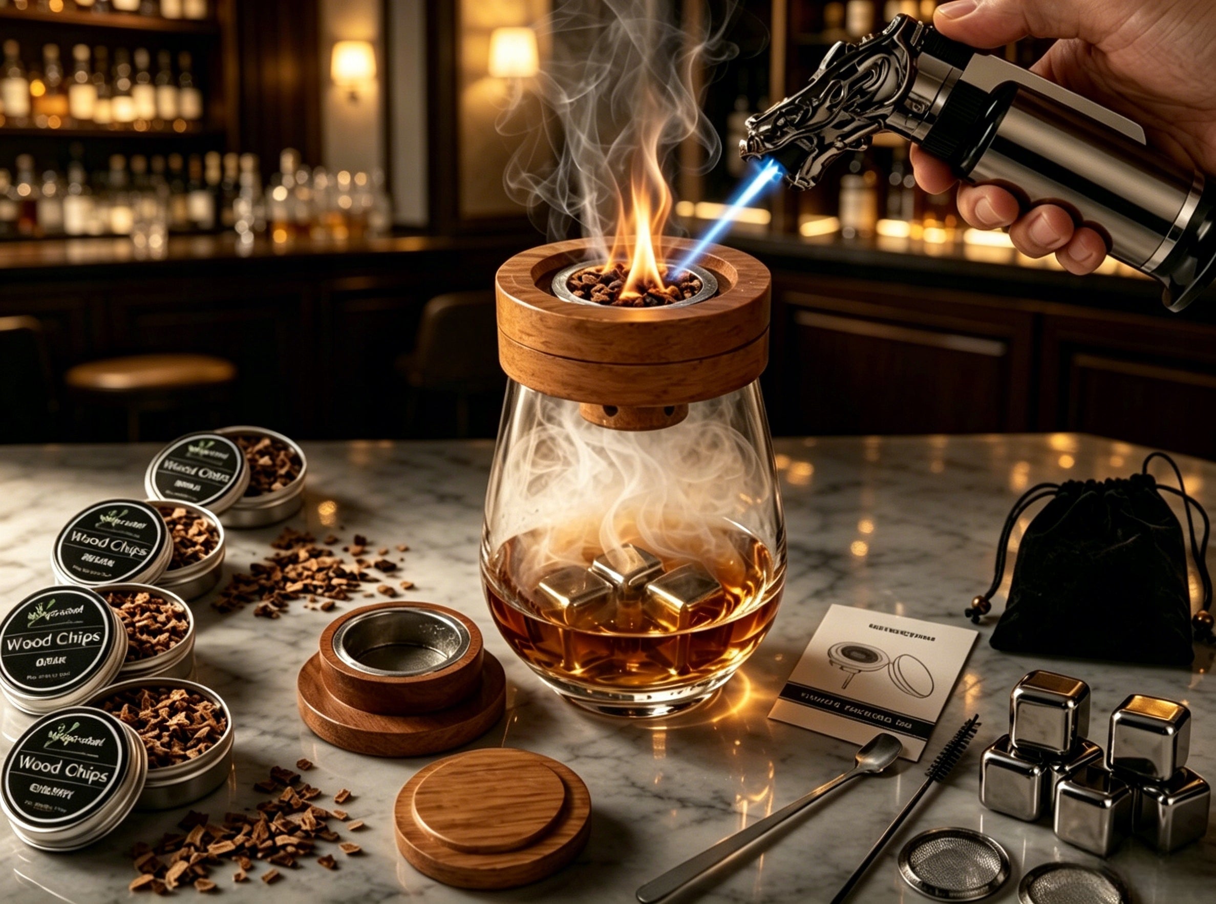 Dragoner Whiskey Smoking Set with Tools, for Drinks, Bartending XXL Manufacturer code Zestaw Do Wędzenia Whisky XL Palnik Kostki