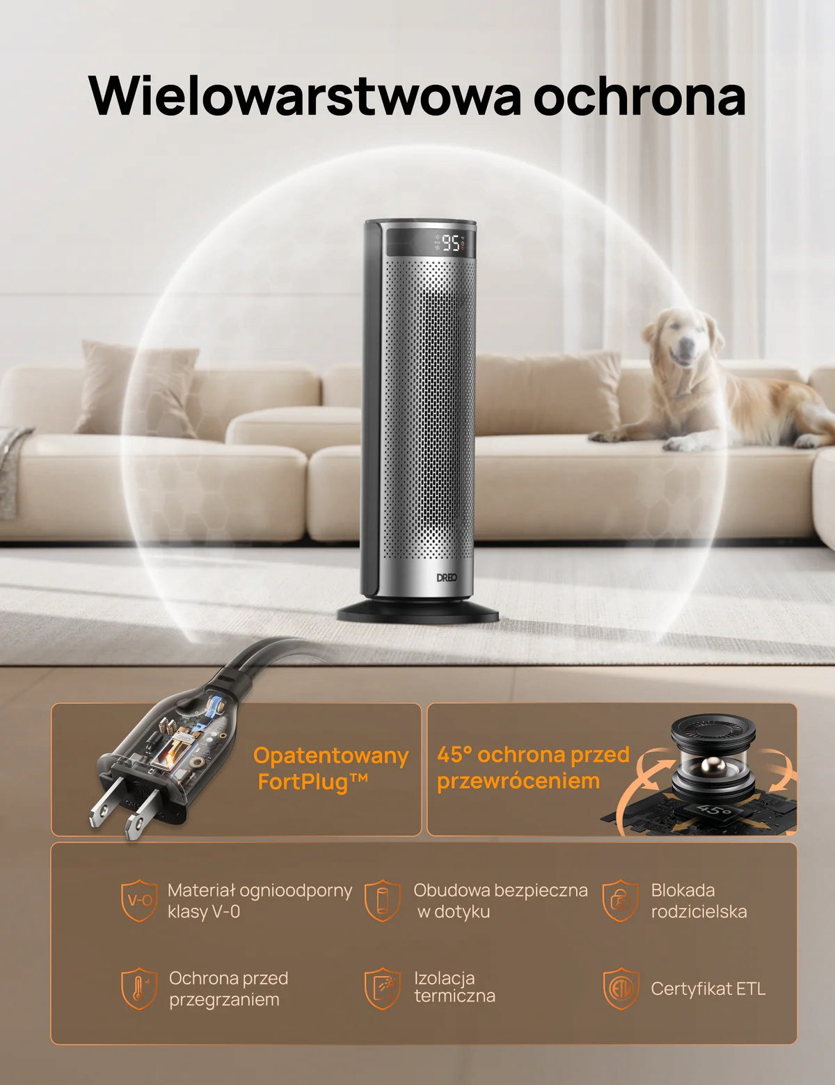Dreo Solaris SH628 Energy Efficient Electric Heater 2000W Adjustable Brand Dreo