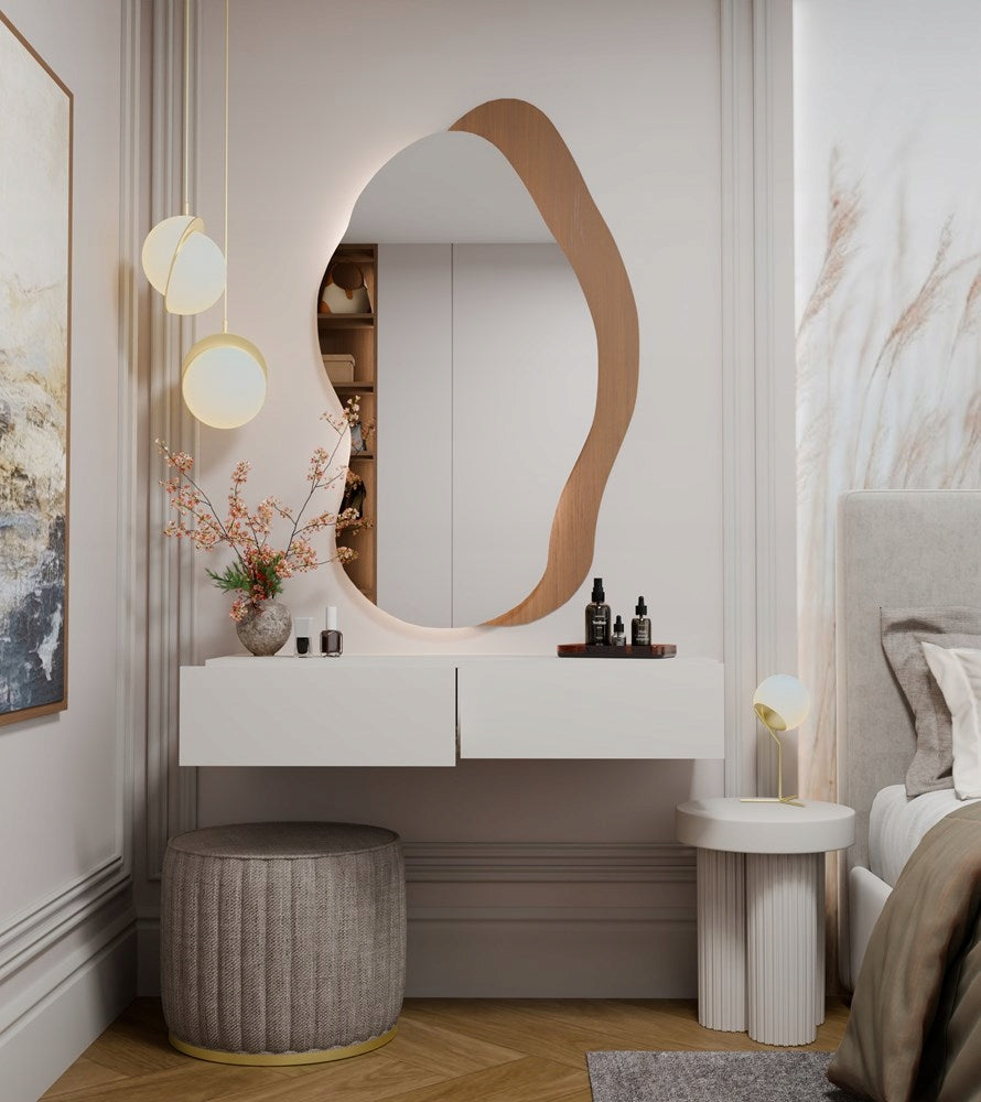 Dressing Table Cosmetic Hanging MIKA 110 Cm 2 Drawers For Bedroom CASHMERE Beige Furniture depth 40 cm