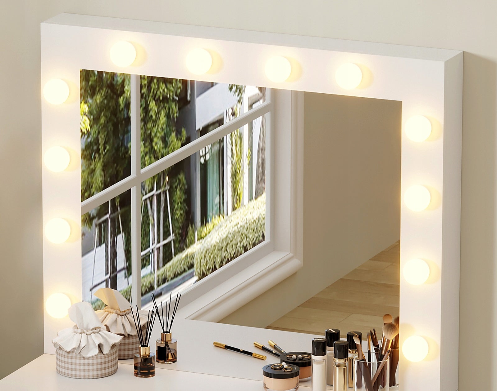 Dressing Table Cosmetic with LED Lighting with Makeup Mirror + Drawer Furniture color white