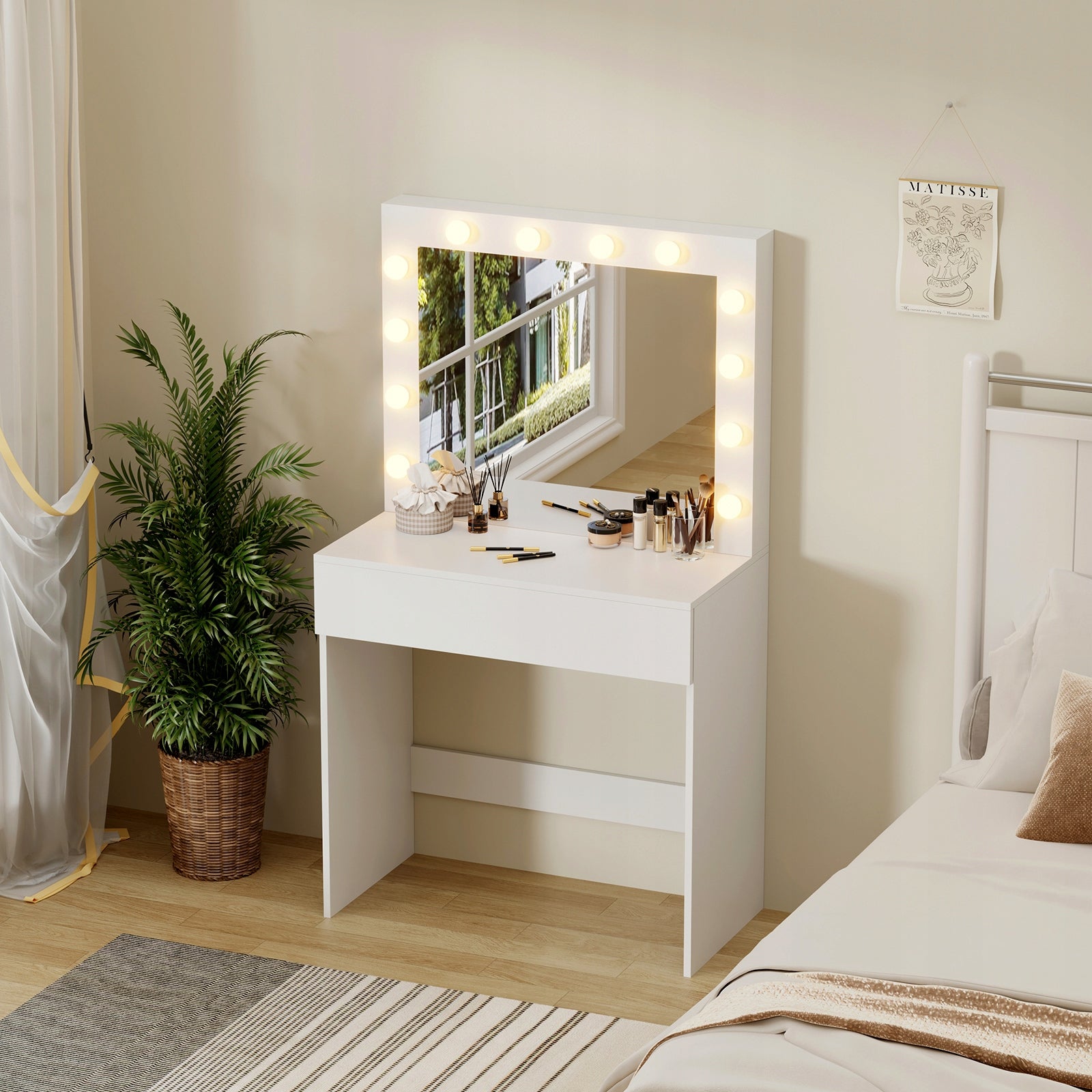 Dressing Table Cosmetic with LED Lighting with Makeup Mirror + Drawer Furniture depth 41 cm